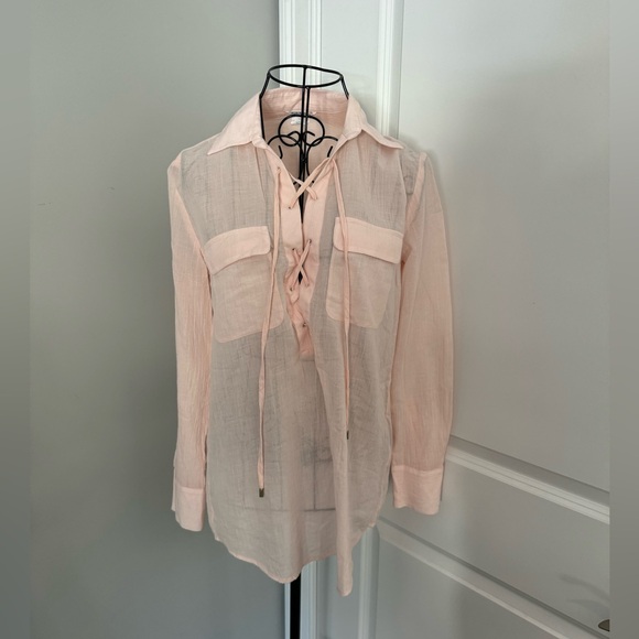 Club Monaco Light Pink Lace up Blouse Size XS - Picture 1 of 5